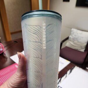 Tall Starbucks Tumbler with straw and mermaid design